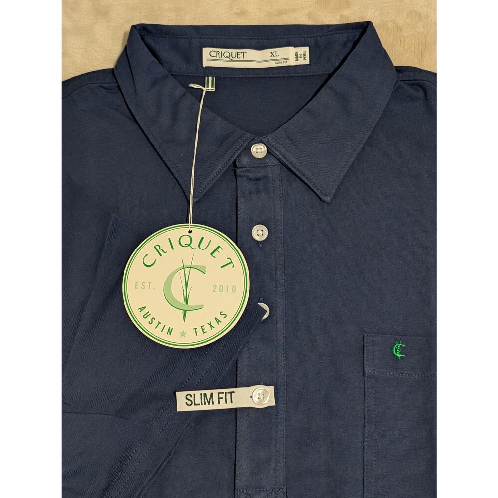 Criquet Mens Player Polo Shirt Navy Blue Slim Fit XL Organic Cotton Golf NWT
